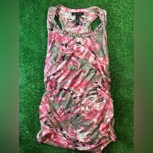 INC International Concepts Y2K Sequins Embellished Pink and Gray Ruched Tank Top